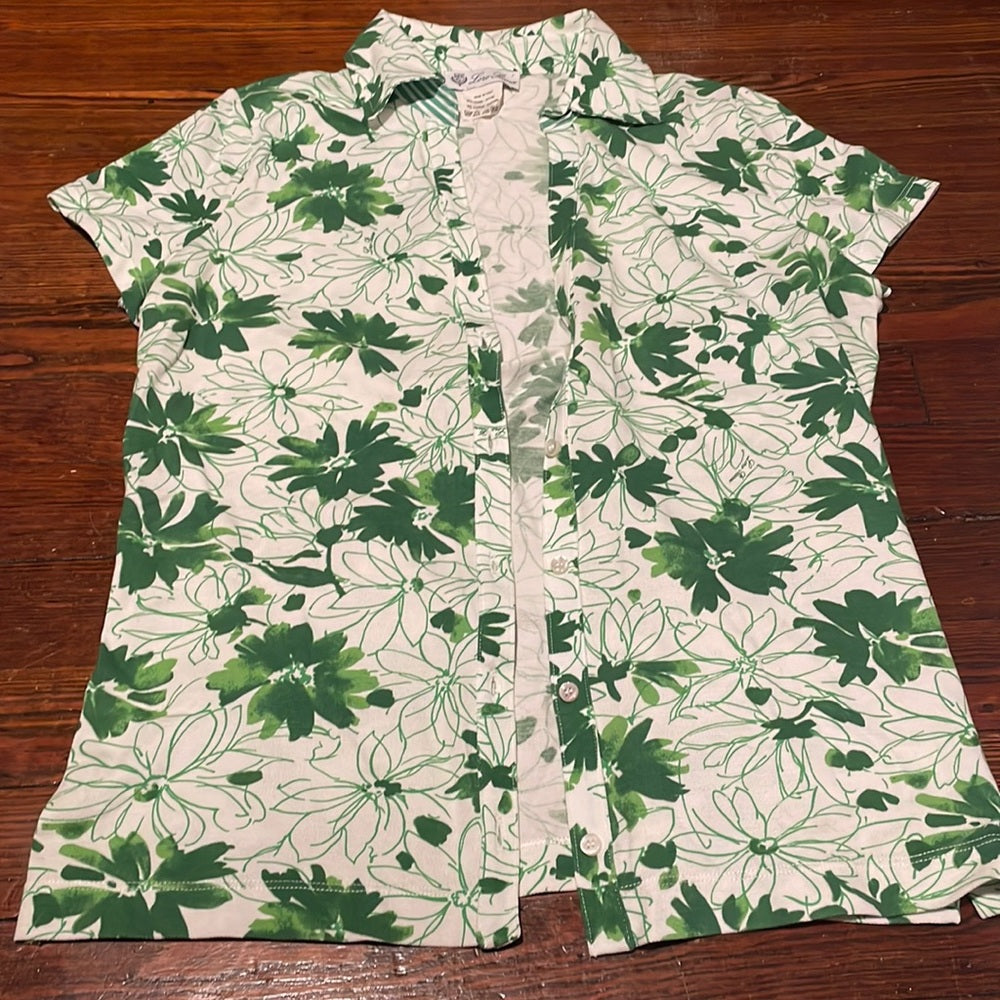 Loro Piana Women’s Green and White Floral Shirt Size 48 / 12
