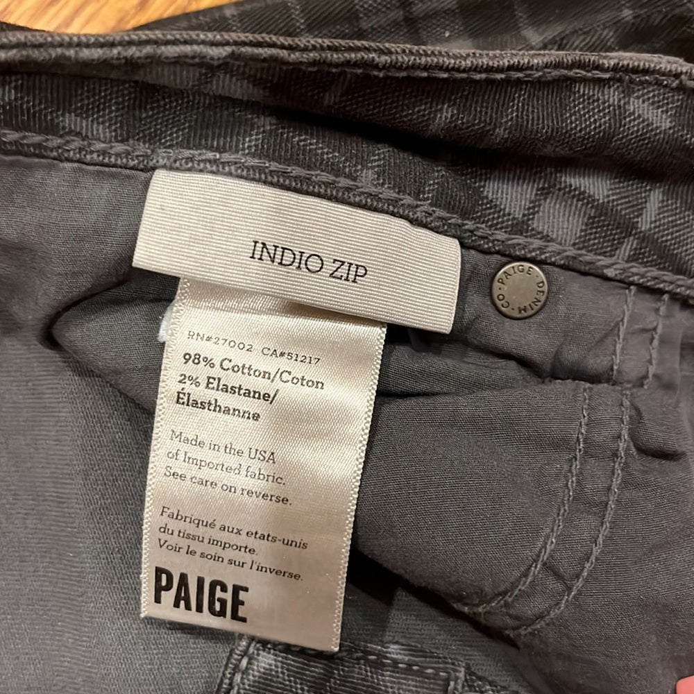 PAIGE Woman’s Plaid Indio Zip Jeans Size 28