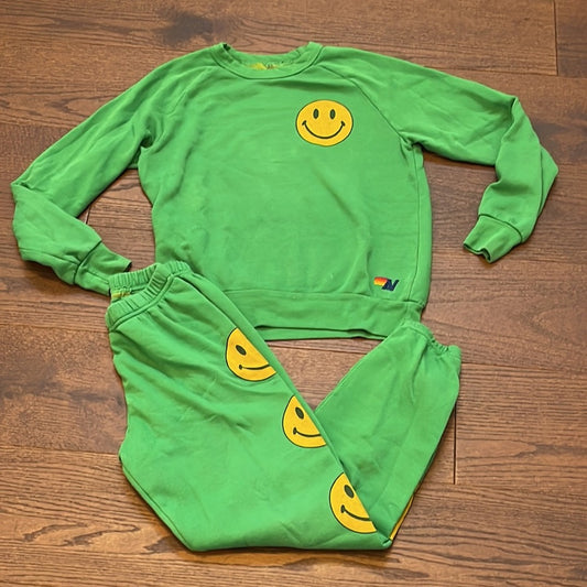 Aviator Nations Women’s Green Smiley Face Sweatshirt & Sweatpants Set Size XS