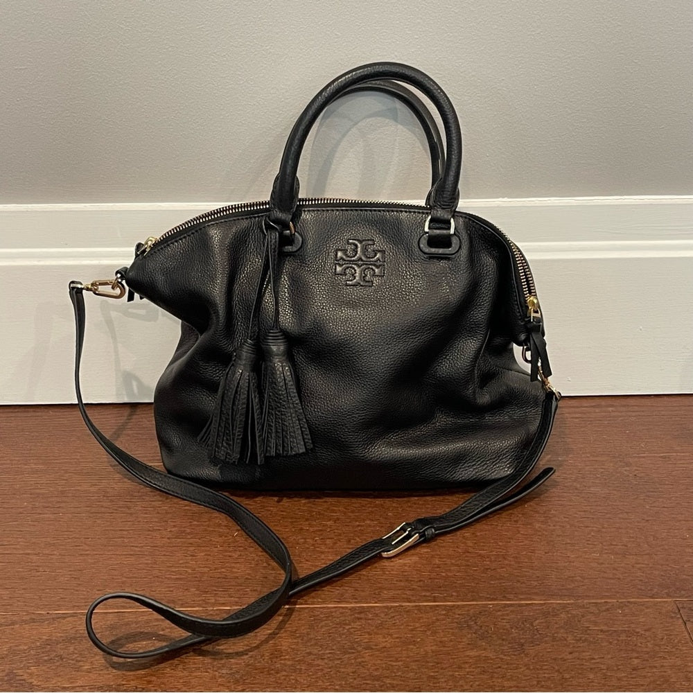 Tory Burch Black Peddle Leather Top Handle and Shoulder Bag