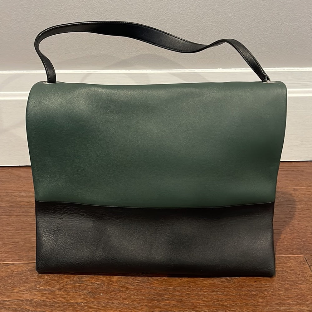 CELINE Women’s All Soft Green and Black Leather and Suede Shoulder Bag w/ Pouch