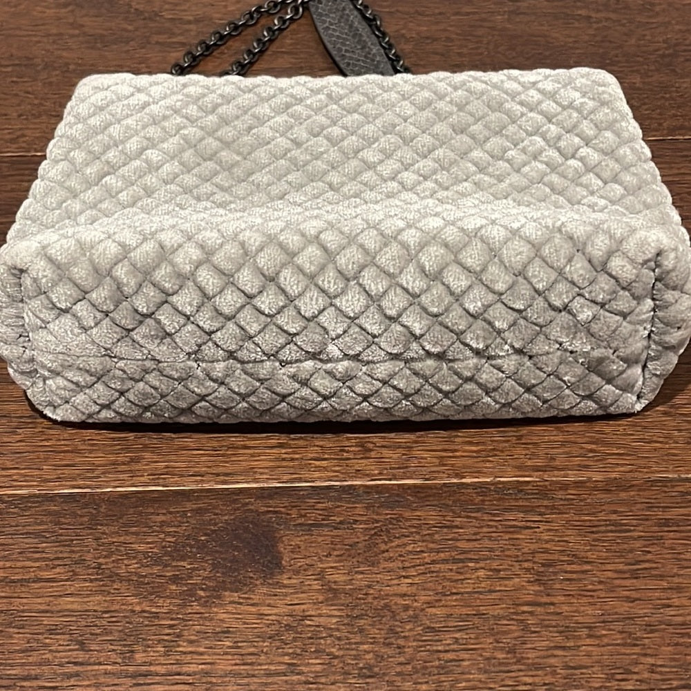 Bottega Veneta Grey Snakeskin-Trimmed Quilted Velvet Olimpia Bag