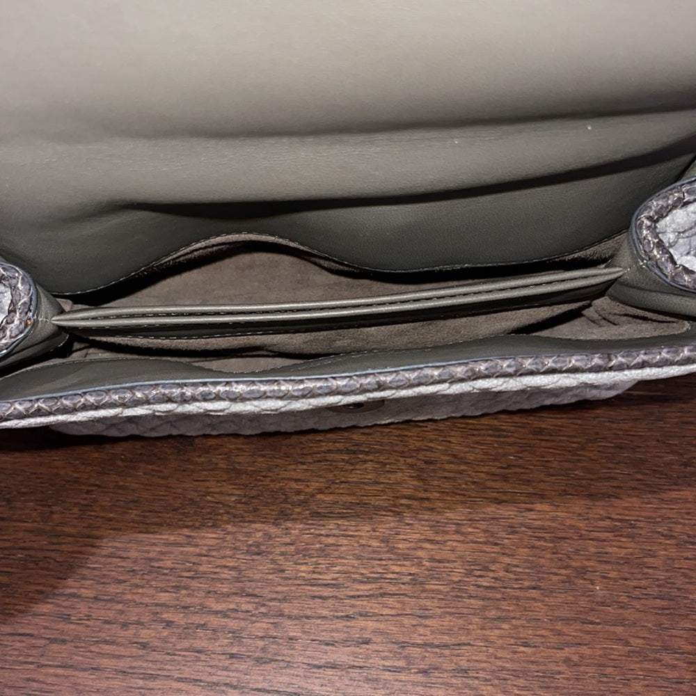 Bottega Veneta Grey Snakeskin-Trimmed Quilted Velvet Olimpia Bag