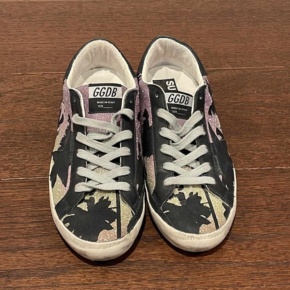 NWOT Golden Goose Women’s Glitter Purple and Black Sneakers Size 38