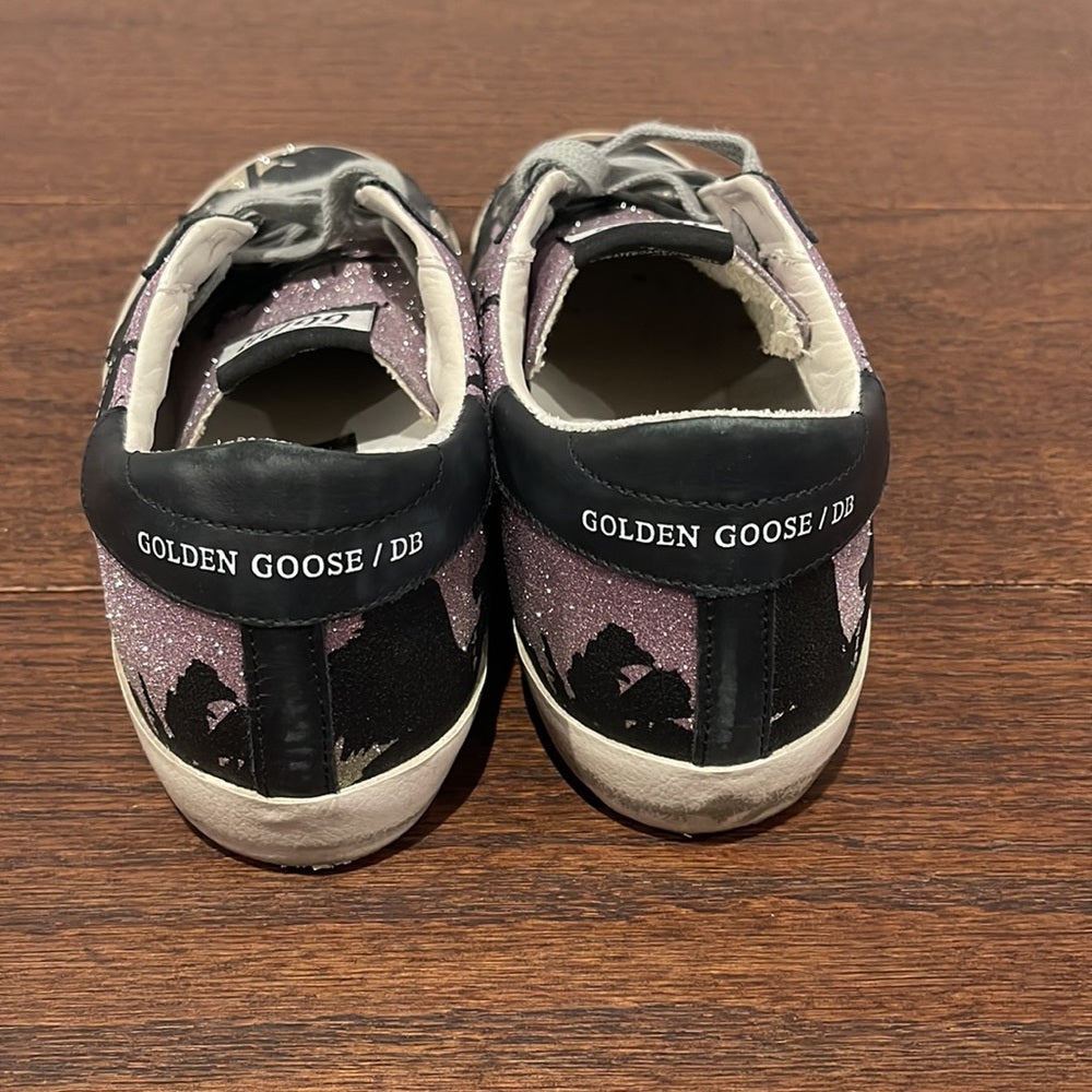 NWOT Golden Goose Women’s Glitter Purple and Black Sneakers Size 38