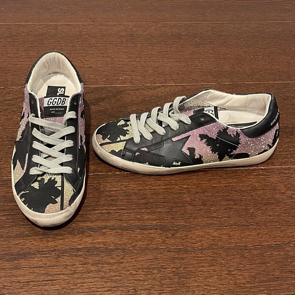 NWOT Golden Goose Women’s Glitter Purple and Black Sneakers Size 38