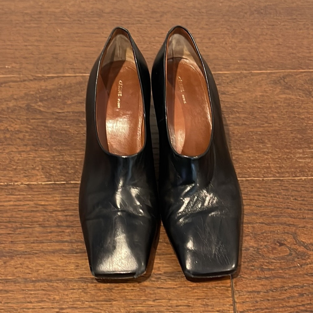 Celine Women’s Black Leather Square Toe Heels Size 38.5