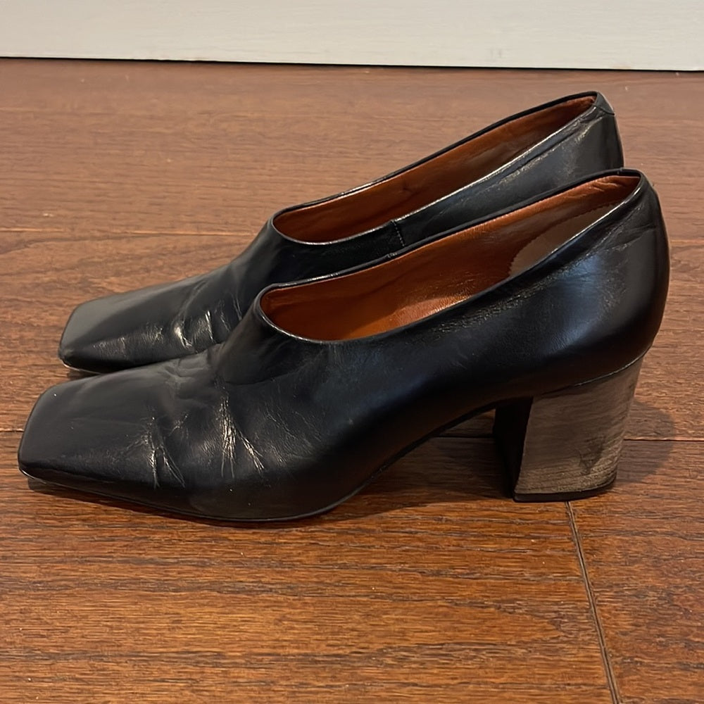 Celine Women’s Black Leather Square Toe Heels Size 38.5