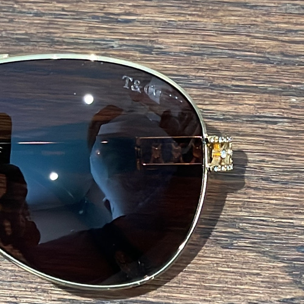 Tiffany Women’s Gold and Brown Aviator Sunglasses