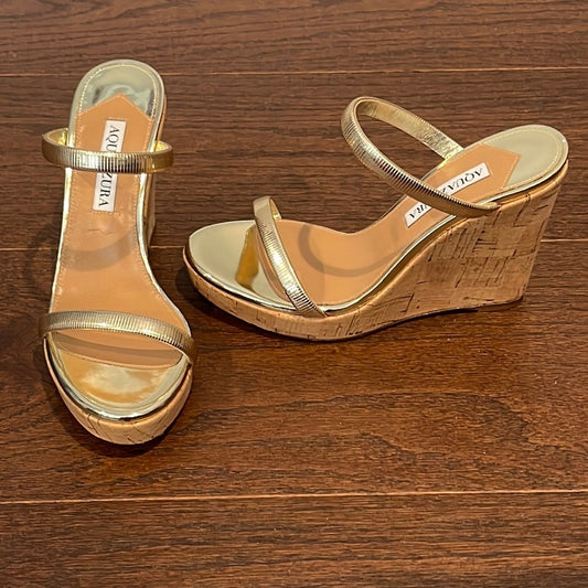 Aquazzura Laguna Wedge Sandal in Platino Size 36/6