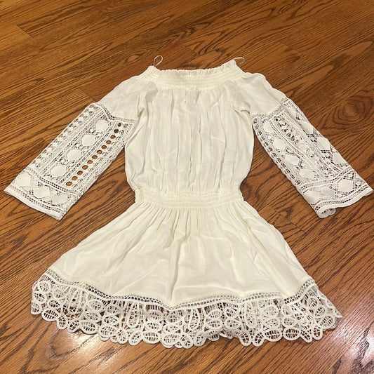 Ramy Brook Woman’s White Long Sleeve Dress With Crochet Accents Size XS