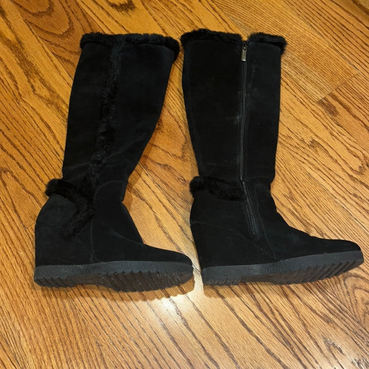 Aquatalia Woman’s Black Faux Fur High Boots Size 6