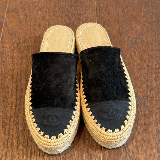 Chanel Women’s Black Suede Espadrilles Size 37 / 7